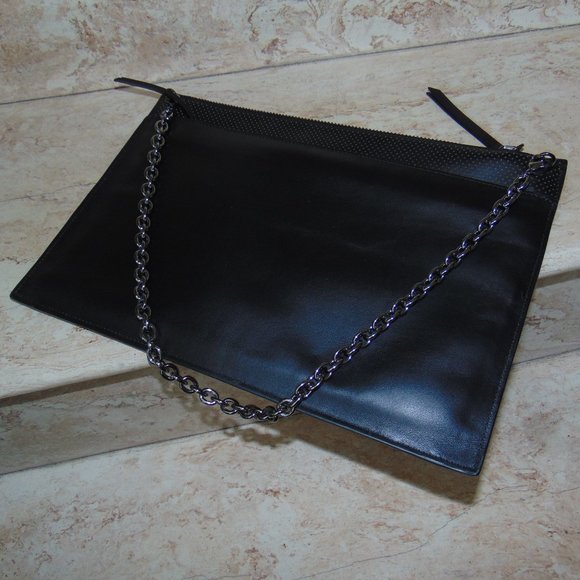 Alexandra Clancy Oversized Black Leather Handbag Envelope Bag Purse Chain Stra - Picture 13 of 13